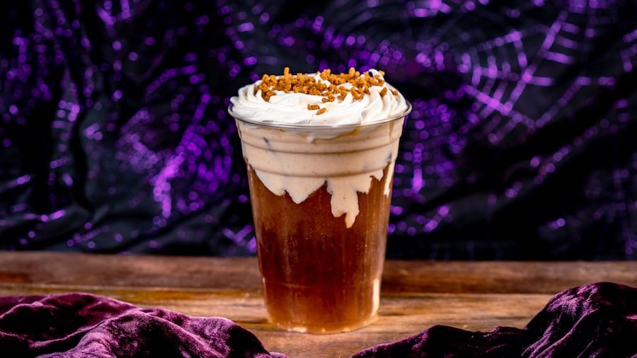 Chai-spiced Pumpkin Iced Tea: Iced Tea, Chai tea-flavored syrup, pumpkin purée cream, and pumpkin candy crystals (New) (Non-alcoholic) at Hungry Bear Restaurant in Disneyland Park