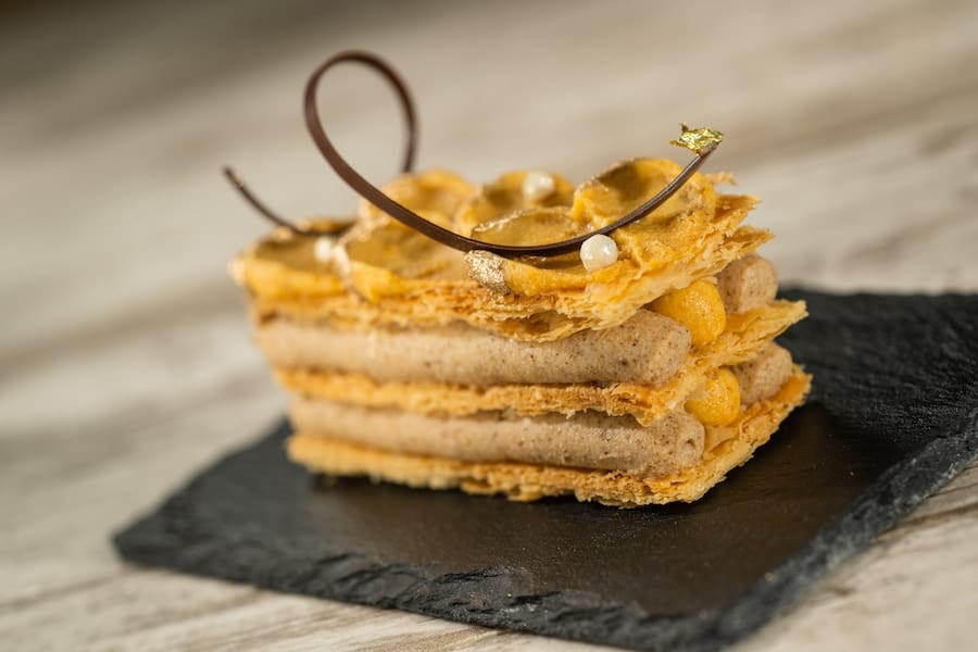 Pumpkin Napoleon: Pumpkin diplomat cream, spiced diplomat cream, and dark chocolate (New) - Le Petit Café in Disney’s Riviera Resort (Available Sept. 3 through Nov. 25)