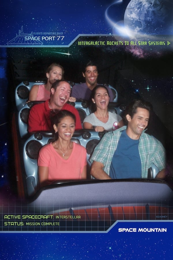 Guests enjoying Space Mountain at Disneyland Park