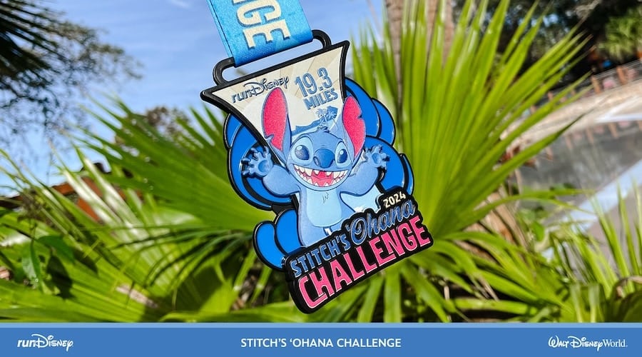 Stitch’s ‘Ohana Challenge finisher medal for the 2024 runDisney Springtime Surprise Weekend