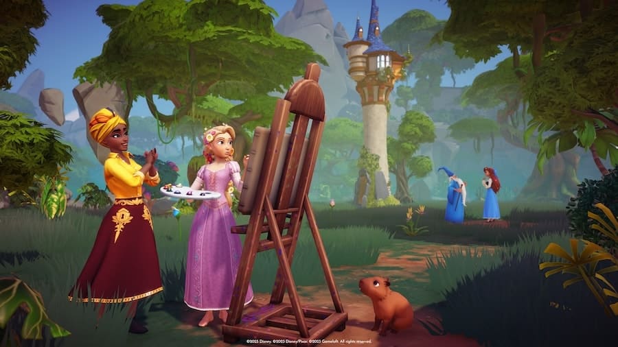 Meet Rapunzel in the Wild Tangle, a lush jungle on Eternity Isle in Disney Dreamlight Valley
