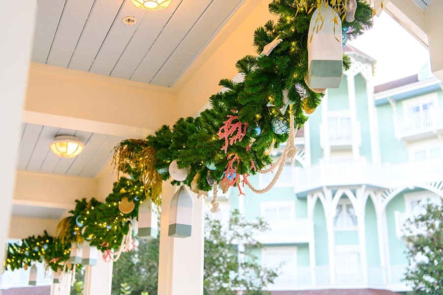 Holiday decorations on display at Disney's Beach Club Resort.