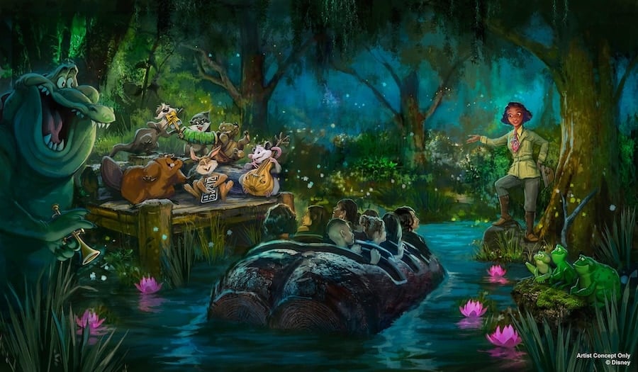 Rendering for Tianas Bayou Adventure debuting at Disneyland park later in 2024