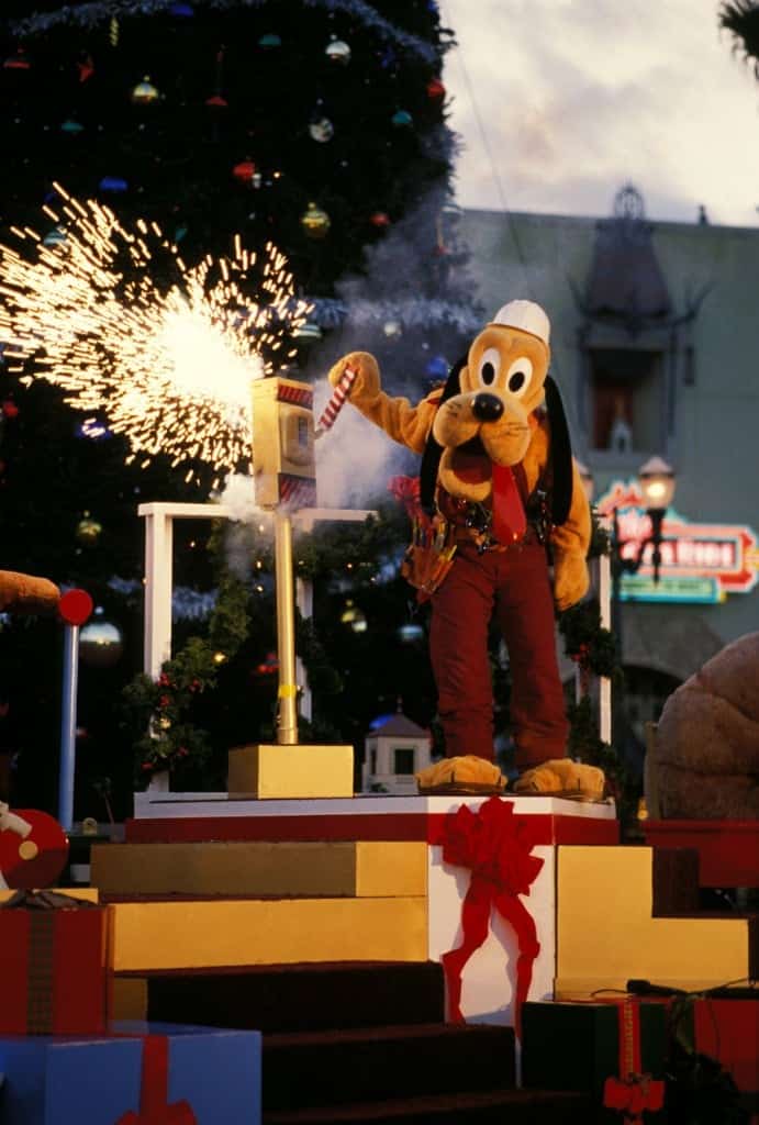 Pluto sparking some holiday magic at Walt Disney World in the 1980s