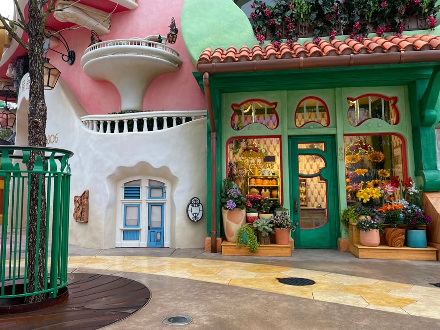Daytime photo of Zootopia at Shanghai Disney Resort featuring floral shop