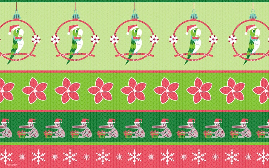 tiki room ugly sweater wallpaper with a bird, hibiscus flower and tiki drummers