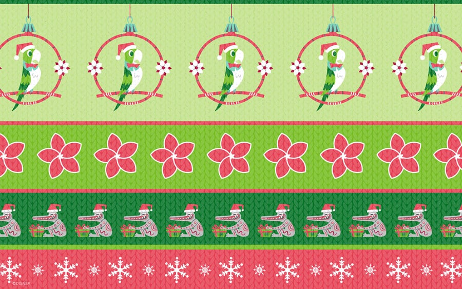 tiki room ugly sweater wallpaper with a bird, hibiscus flower and tiki drummers