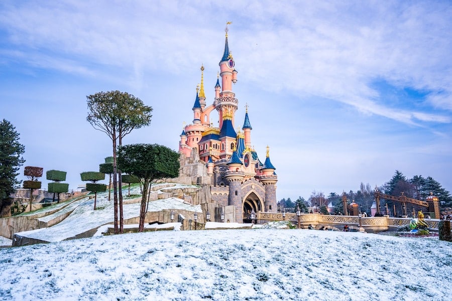 Snow at Disneyland Paris Sleeping Beauty Castle
