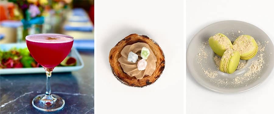 Lucky Dragon cocktail from Jazz Kitchen Coastal Grill Patio Milk Tea Mochi Egg Tart and Korean Injeolmi Macarons from Kaylas Cake for Lunar New Year 2024