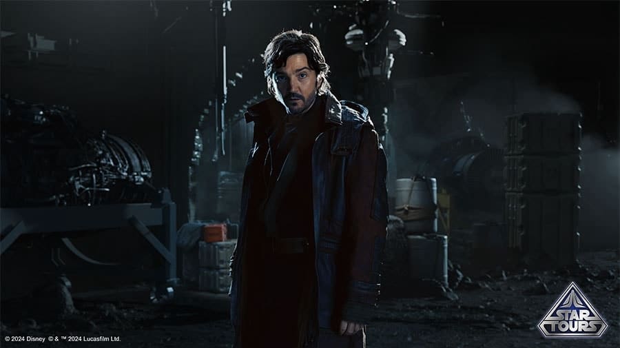 Image of Cassian Andor in new Star Tours the Adventures Continue scene coming to Disney World Disneyland and Disneyland Paris