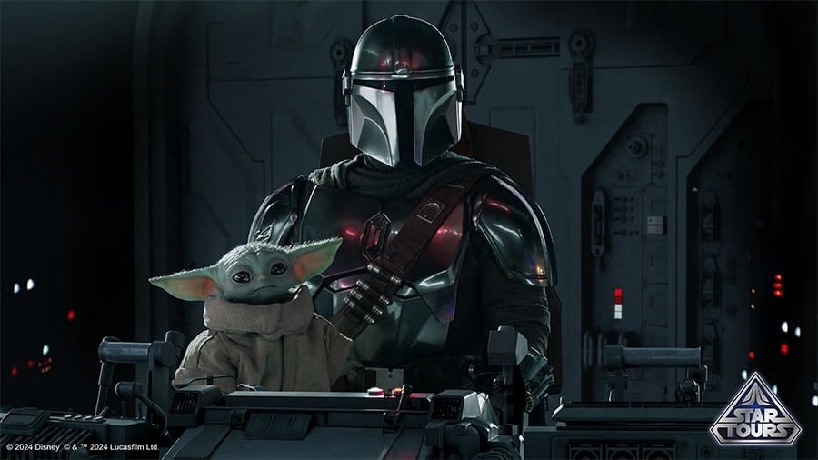 Image of The Mandalorian in new Star Tours the Adventures Continue scene coming to Disney World Disneyland and Disneyland Paris