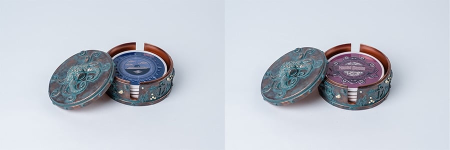 Haunted Mansion Parlor Skipper Society Lounge and Periscope Pub coasters for the Disney Treasure