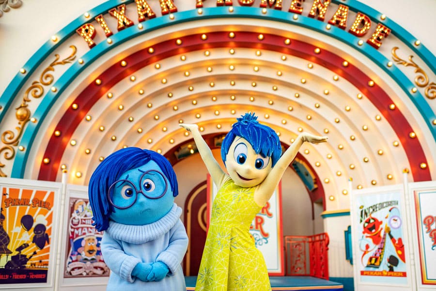 Joy and Sadness from Disney and Pixars Inside Out during Pixar Fest character meet and greet at Disneyland Resort in Anaheim Calif Disneyland Resort 