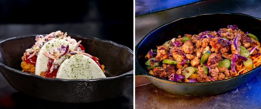 Season of the Force food items Collage of Fried Chicken Baos and Dewback Chili Noodles