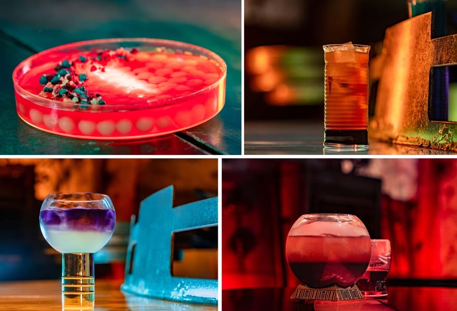 Season of the Force food items Collage of Ogas Obsession Fiery Mustafarian Silver Sea Martini and Chandrilan Orb Glass