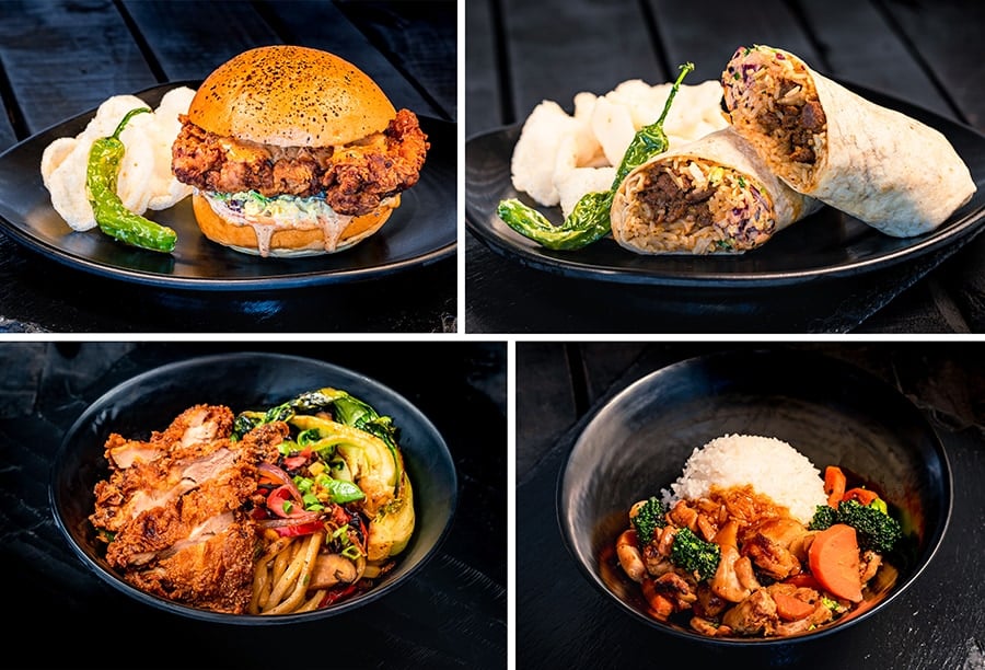 Karaage inspired Crispy Chicken Sandwich Beef Bulgogi Burrito Yaki Udon with Karaage inspired Crispy Chicken and Teriyaki Chicken
