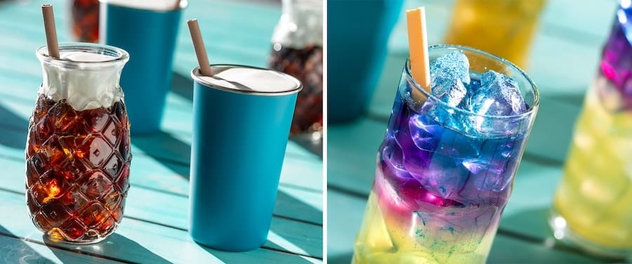 Collage of drinks at Disney Lookout Cay at Lighthouse Point, a destination for Disney Cruise Line