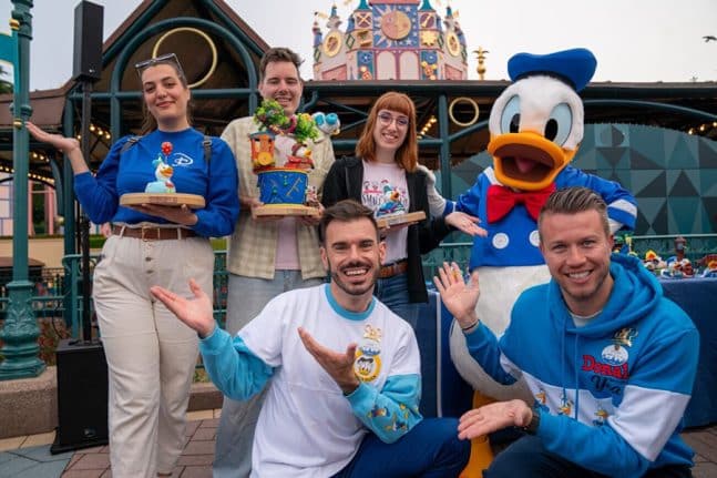 | The Main Street Mouse Cast Members at Disneyland Paris Pose with Donald Duck