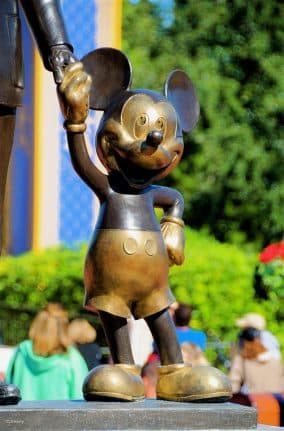 Zoomed in photo of Mickey as part of the Partners Statue