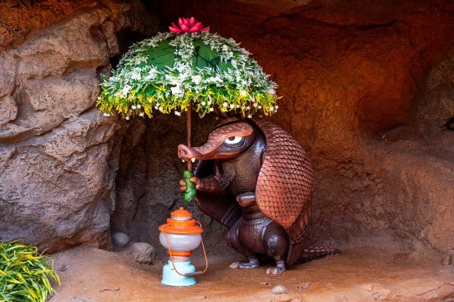 Lari the Armadillo holding his umbrella