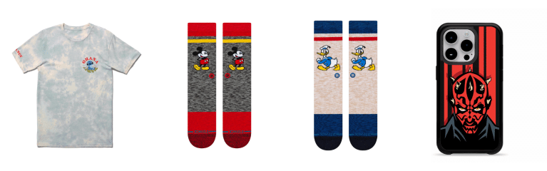Ohana Short Sleeve Tee Mickey Mouse socks Donald Duck socks Darth Maul phone case
