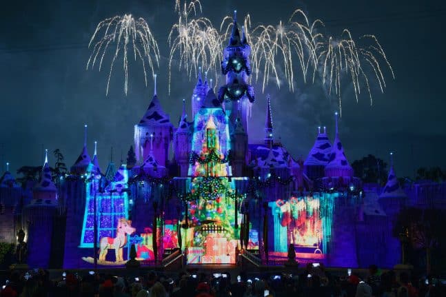 | The Main Street Mouse believein Holiday Magic Nighttime Spectacular at Sleeping Beauty Castle