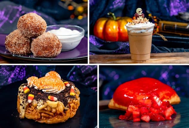 | The Main Street Mouse Pumpkin Spice Fritters Pumpkin King Cold Brew Graveyard Banana Funnel Cake Strawberry Pie filled Beignet