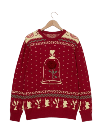 Disney Beauty and the Beast Enchanted Rose Patterned Holiday Sweater