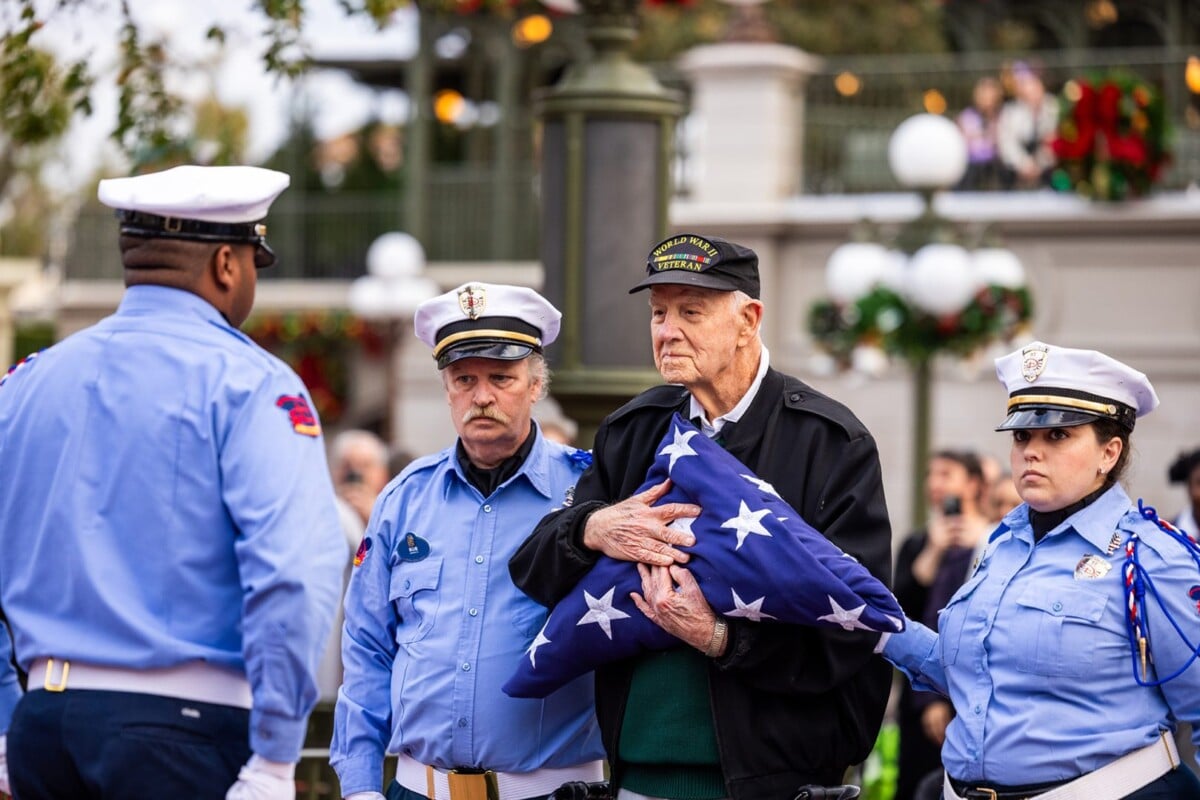 World War Ii Veteran Participates in Flag Retreat Ceremony Walt Disney World