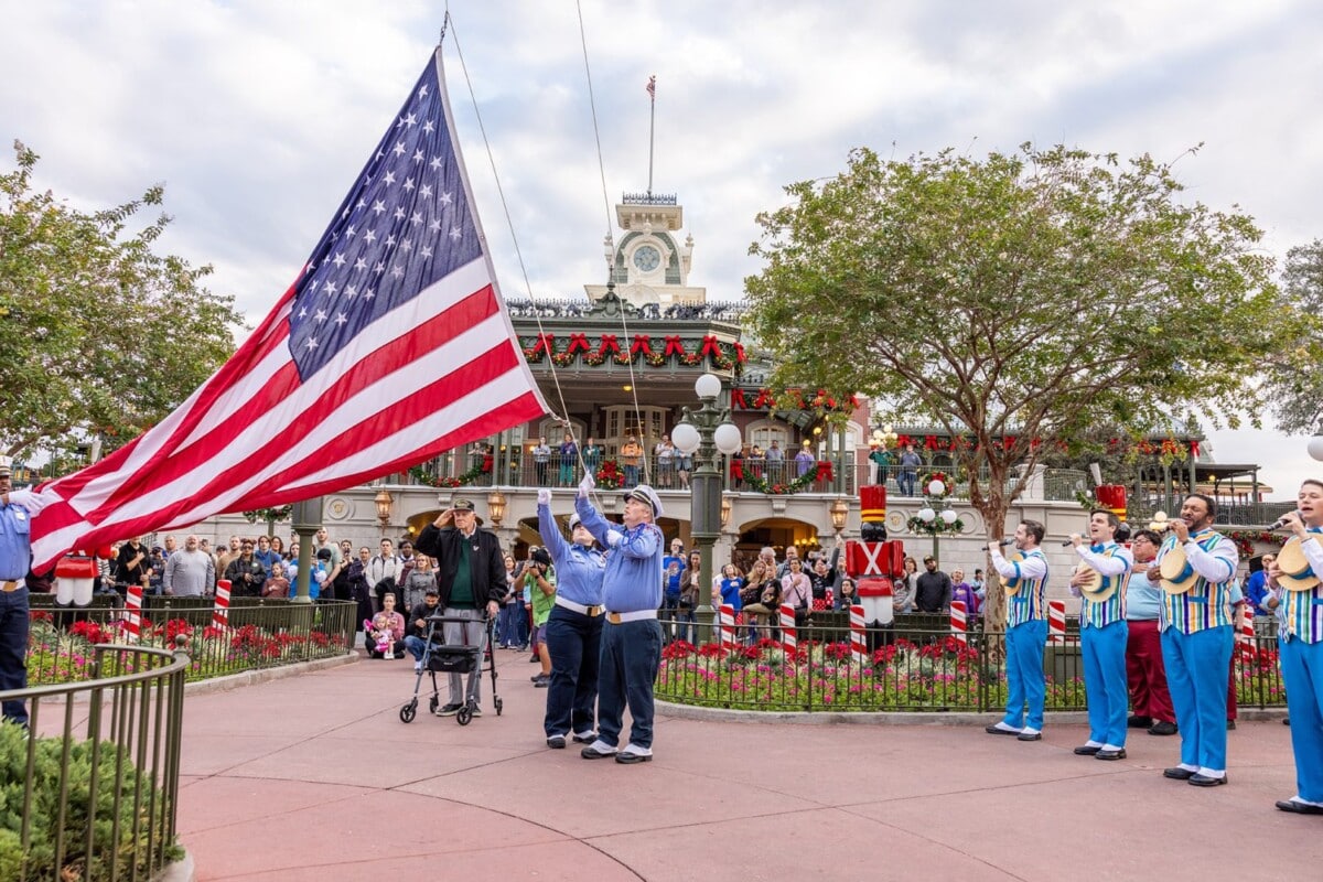 World War Ii Veteran Participates in Flag Retreat Ceremony Walt Disney World