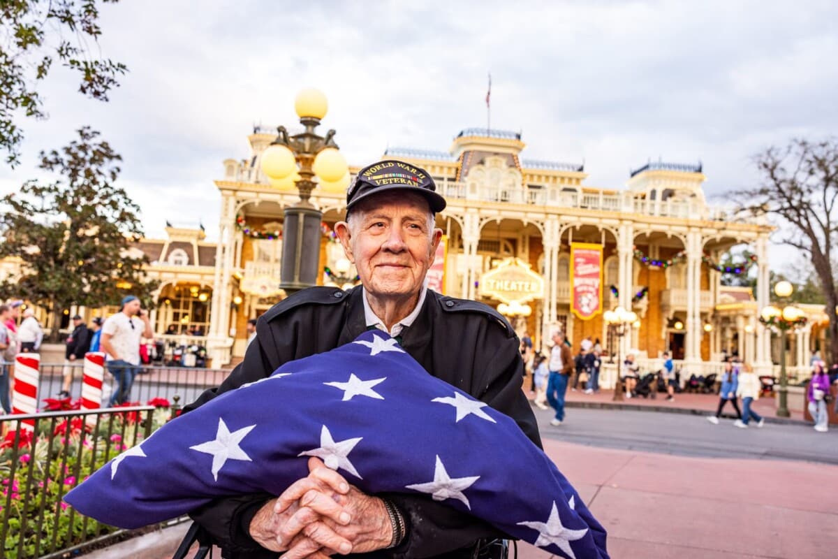 World War Ii Veteran Participates in Flag Retreat Ceremony Walt Disney World