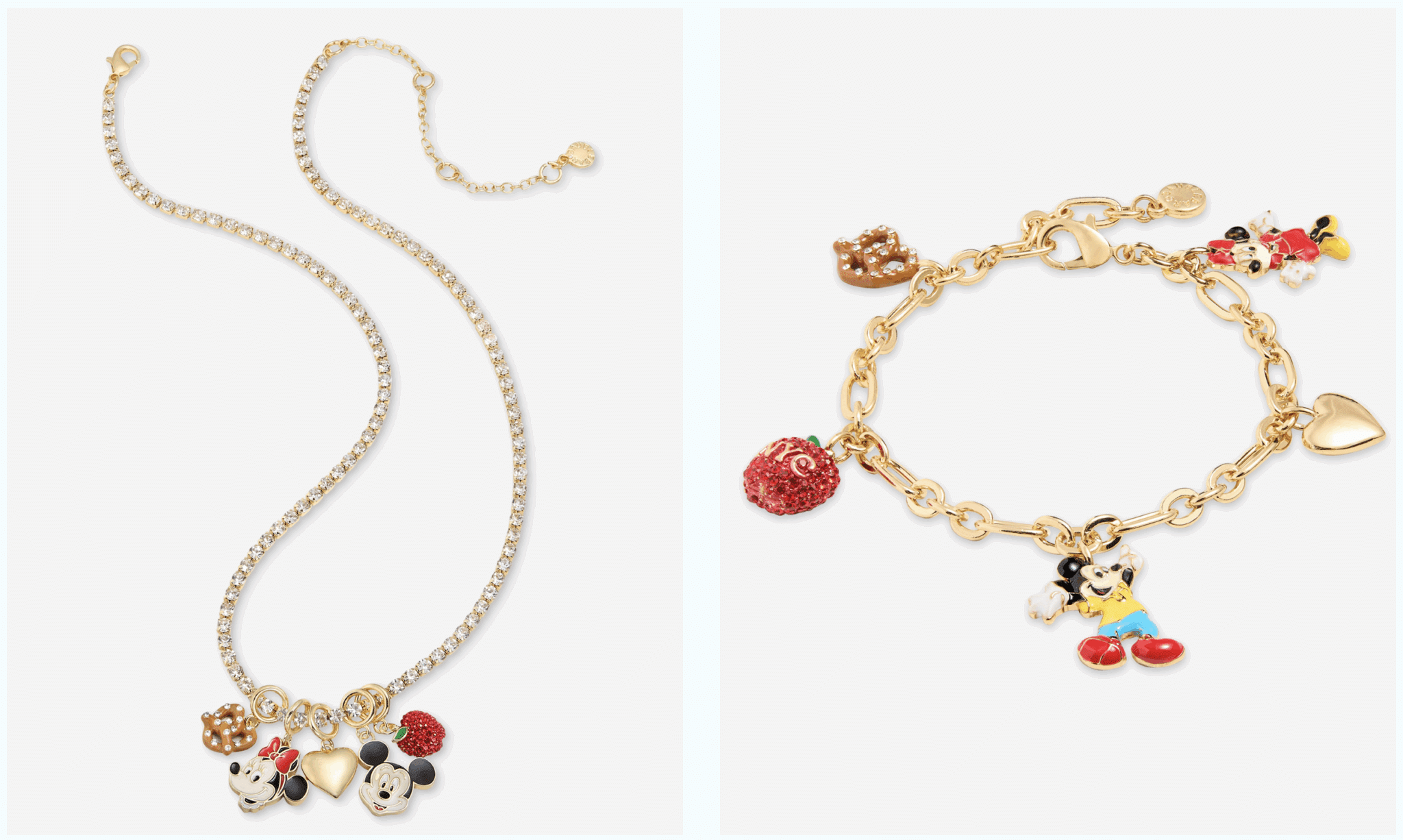 Mickey Mouse Minnie Mouse Cluster Charm Necklace and Bracelet