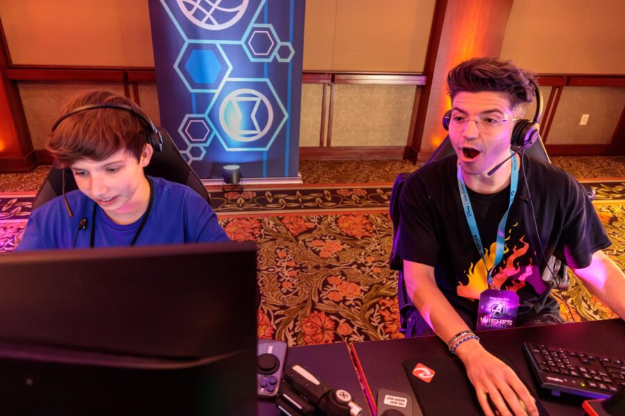 PrestonPlayz and Clix spending time with wish kids in custom designed gaming spaces