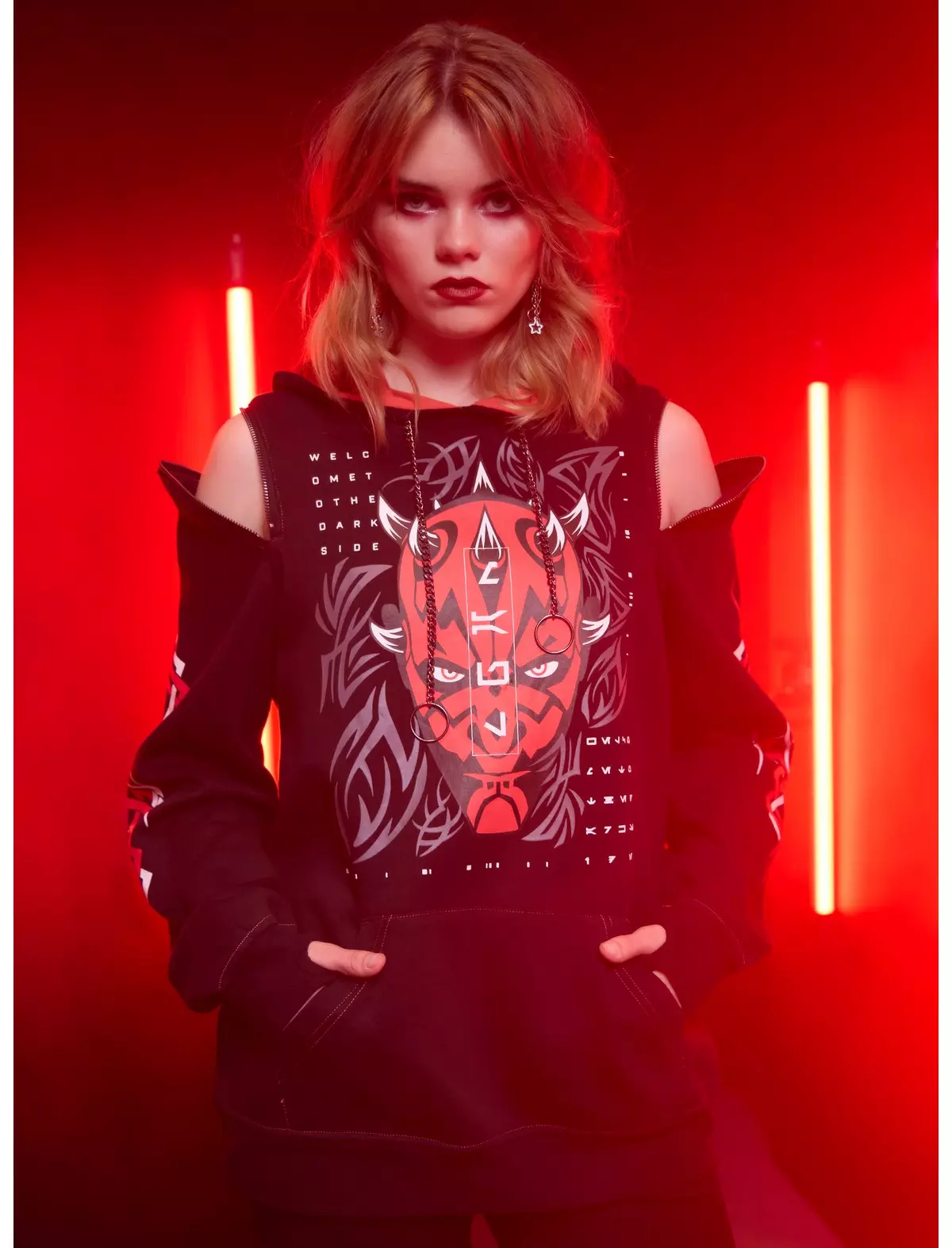 Her Universe Star Wars Maul Shadow Lord Portrait Girls Oversized ColdShoulder Hoodie | The Main Street Mouse Her Universe Star Wars Maul Shadow Lord Portrait Girls Oversized Cold shoulder Hoodie