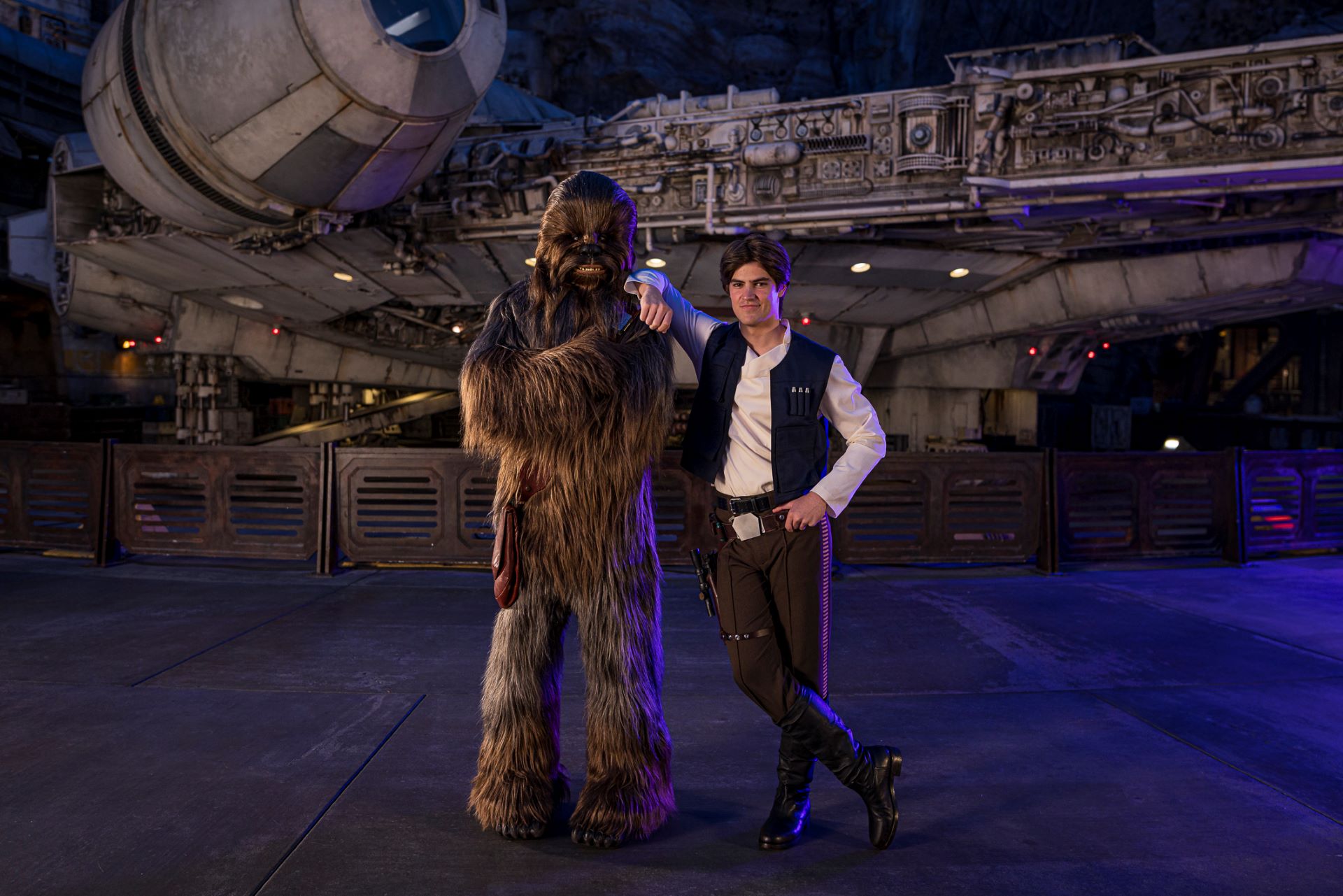 Han solo and chewbacca at star wars galaxys edge at disneyland