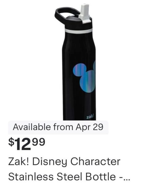 Black Zak Disney character stainless steel water bottle with a blue Mickey silhouette 99 available from Apr 29