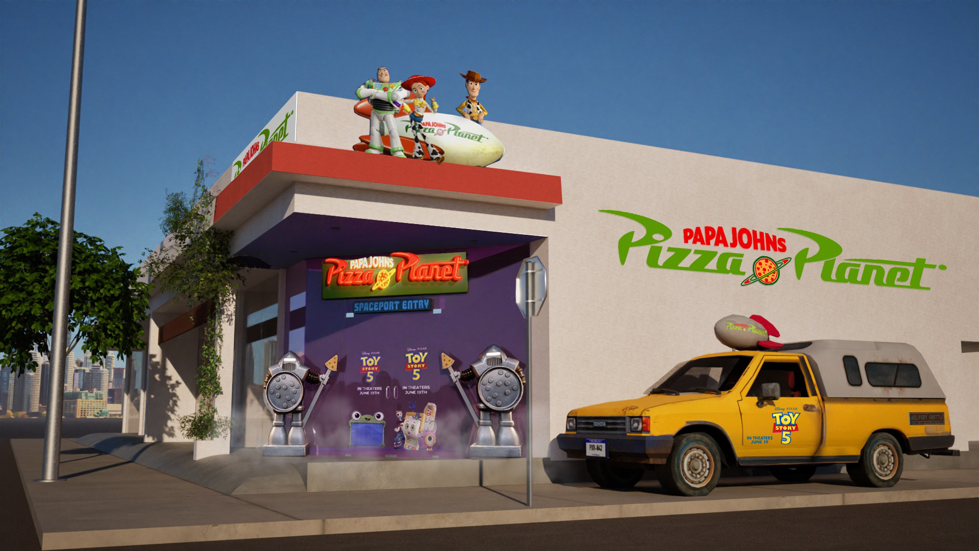 from the Big Screen to Real Life Papa Johns Launches papa Johns Pizza Planet Pop ups to Celebrate Disney and Pixars Toy Story 5