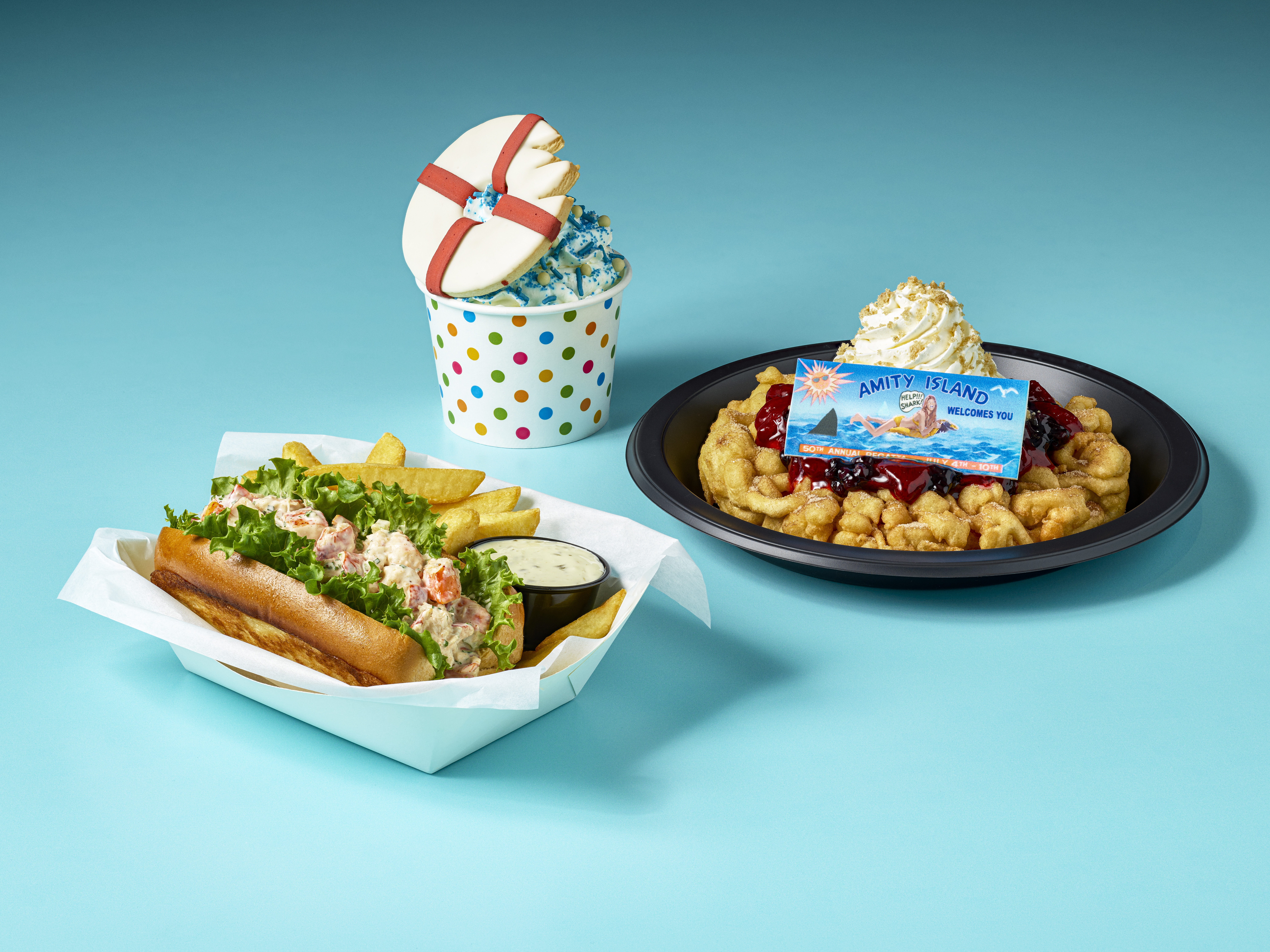 Mega Movie Summer 2026 at USH JAWS Lobster Roll Amity Island Funnel Cake and Shark Bite Swirl | The Main Street Mouse Mega Movie Summer 2026 at Ush Jaws Lobster Roll Amity Island Funnel Cake and Shark Bite Swirl