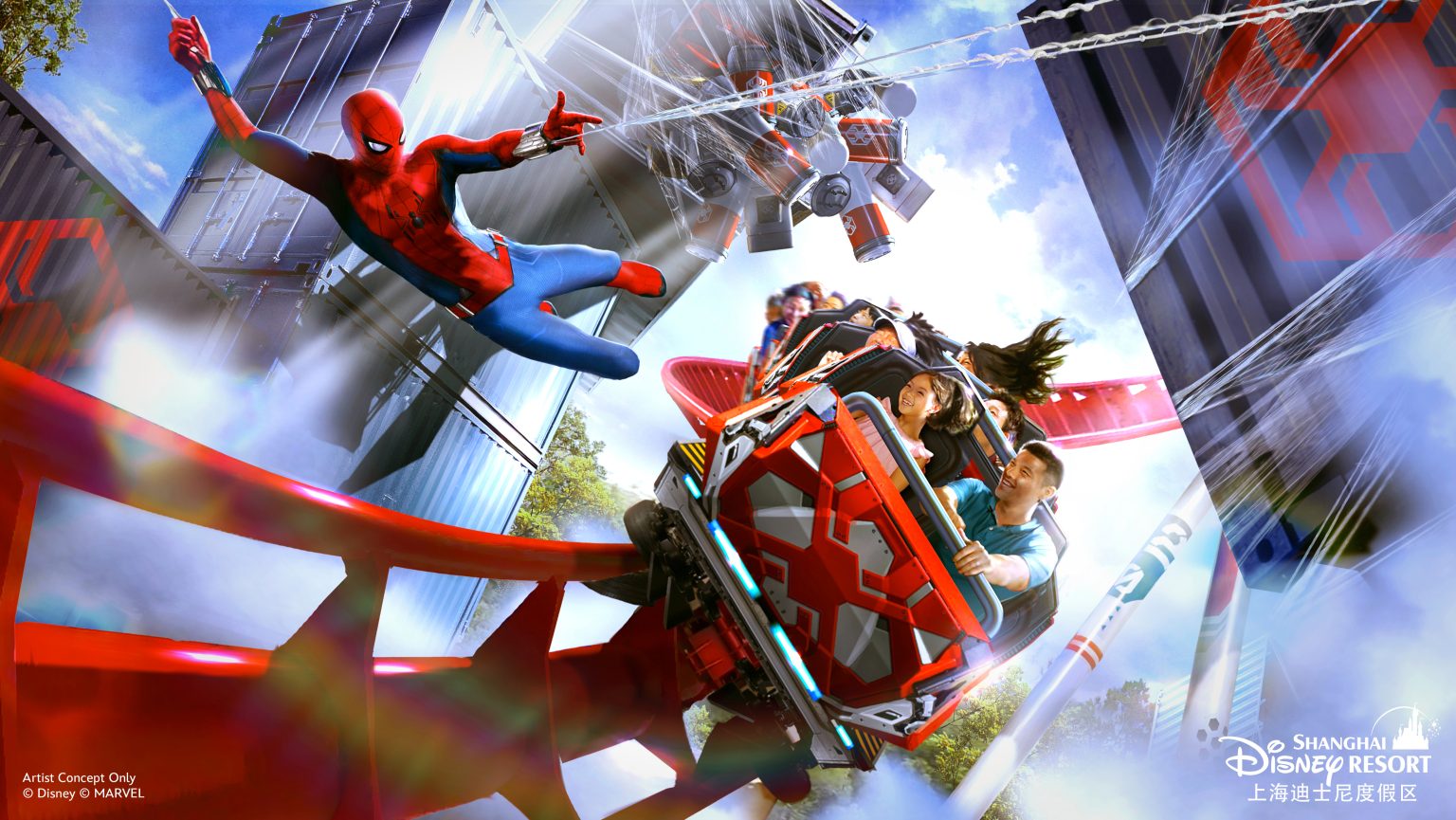 2024 d23 disney concept art shanghai disneyland shdr spider man coaster1 1536x865