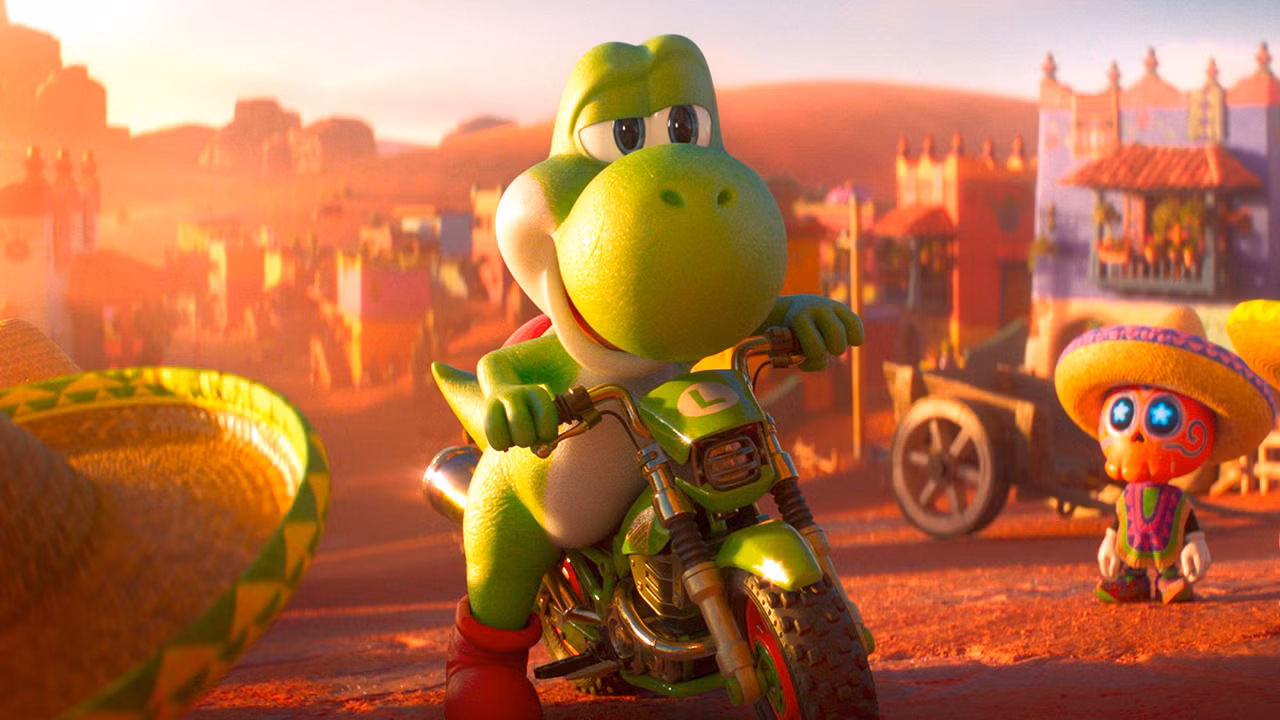 yoshilookingconfidentlywhilesittingonluigismotorcycleinthesupermariogalaxymovie | The Main Street Mouse Yoshi looking confidently while sitting on luigi s motorcycle in the super mario galaxy movie