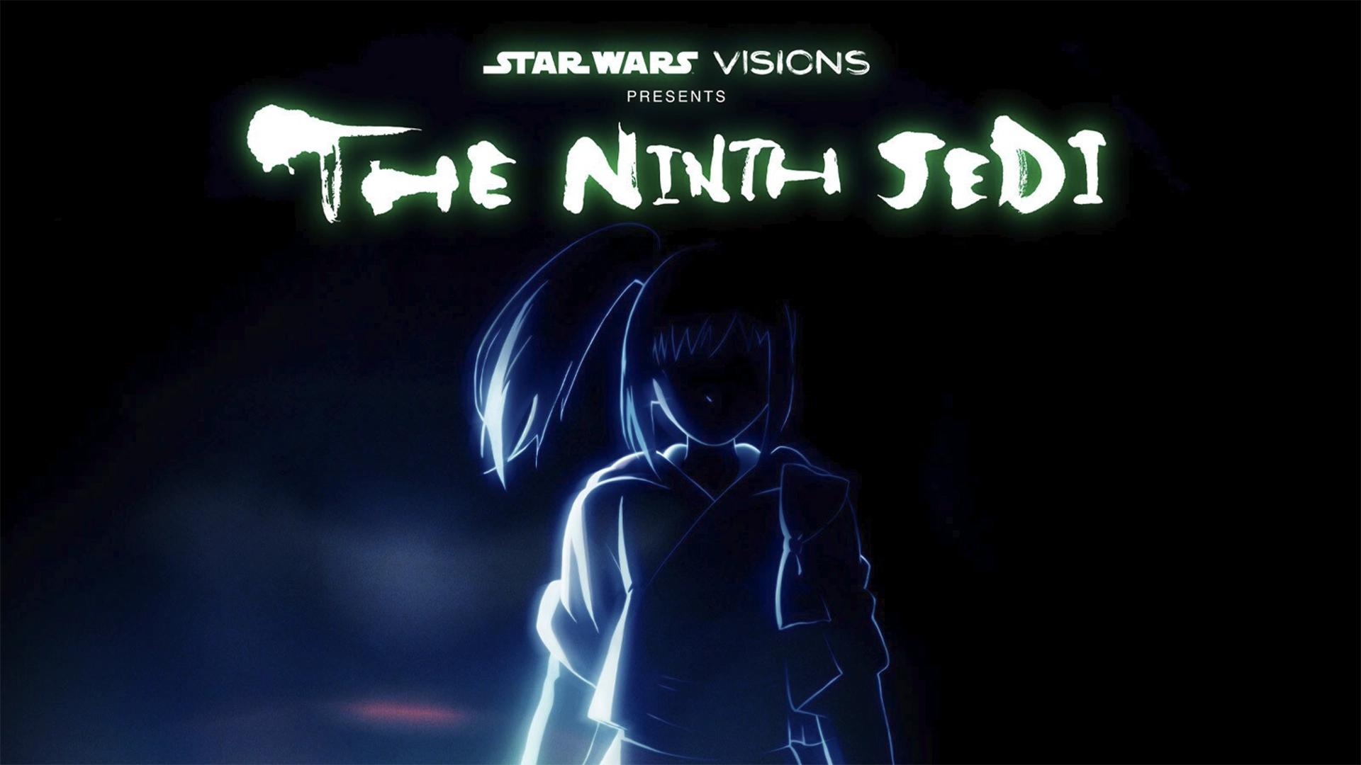 The Ninth Jedi | The Main Street Mouse Poster for Star Wars Visions the Ninth Jedi Showing a Glowing Blue Silhouette of a Jedi Against a Dark Misty Background
