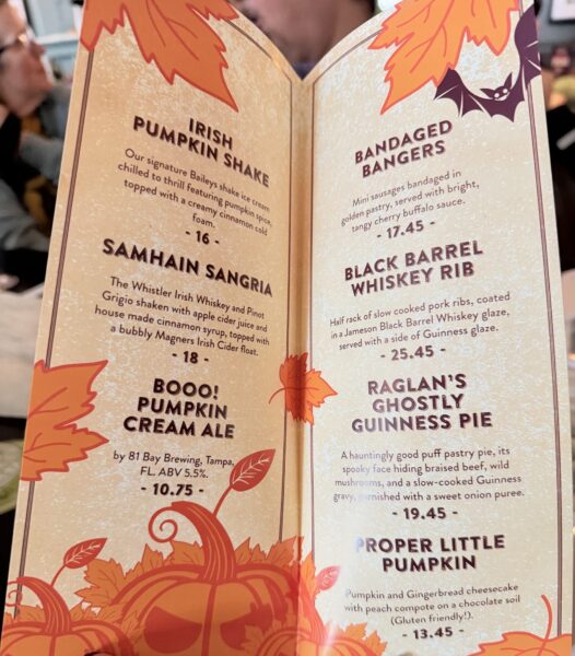 Raglan Road fall menu | The Main Street Mouse Raglan Road Fall Menu